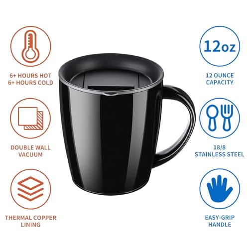 PARACITY Insulated Coffee Mug Stainless Steel Coffee Mug with Lid Handle Double Wall Vacuum Travel Mug Camping Tumbler Cup Men Women 12 oz