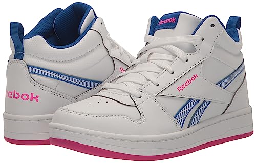 Reebok Girls Royal Prime Mid 2.0 Sneaker, White/Electric Cobalt/Laser Pink, 11 Little Kid