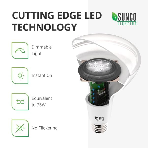 Sunco BR20 LED Bulb Dimmable, Small Recessed Lighting Bulbs, R20 Mini Flood Light Indoor, 550 LM, 7W (50W Equivalent), 2700K Soft White, E26 Base, Can Light for Home, Kitchen, Bedroom UL 4 Pack.