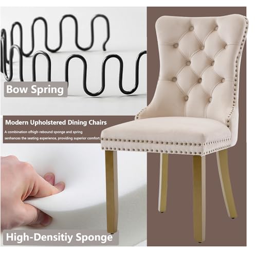 Upholstered Dining Chairs Set of 2, Velvet Dining Room Chairs with Back Ring Pull Trim and Solid Wood Legs, Tufted Wingback Kitchen Chair Perfect for Dining Room,Living Room,Kitchen(Blue)