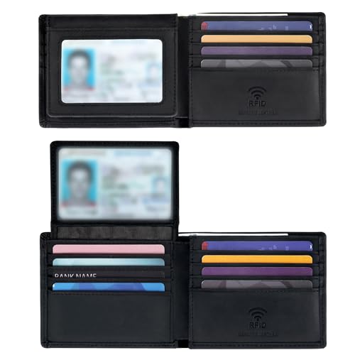 Travelambo Genuine Leather Wallet for Men with Gift Box - Handmade Bifold Stylish - Rfid Wallet for Men with 2 ID Windows