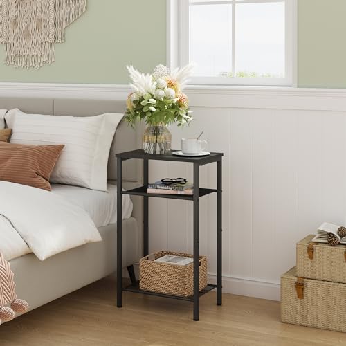 Hoctieon 3 Tier End Table, Telephone Table, Tall Side Table with Storage, Small Nightstand for Small Spaces, Metal Frame, For Living Room, Bedroom, Sofa Couch, Hall, Easy Assembly, Black