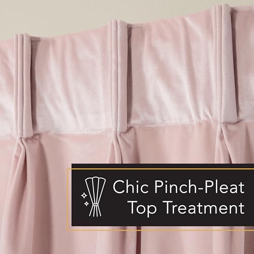 TOWN & COUNTRY LUXE Velour Solid Heavyweight Indoor Curtains, Light Filtering Opacity, Triple Pinch Pleat Top, Plush Velvet, 2-Pack Set, 63", Blush