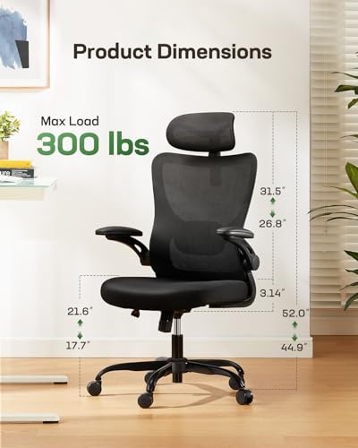 Marsail Ergonomic Office Chair: Office Computer Desk Chair with High Back Mesh and Adjustable Lumbar Support Rolling Work Swivel Task Chairs with Wheel 3D Armrests and Headrest