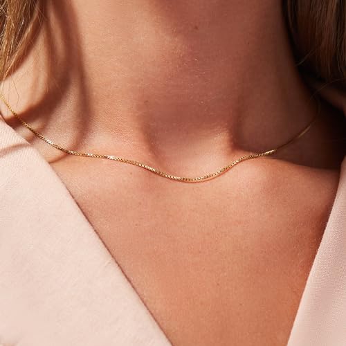 Freekiss Gold Necklace for Women: Simple Minimalist Necklace 14K Gold Plated Choker Necklace for Women Dainty Cute Sparkle Box Chain Necklaces Gold Jewelry for Women Trendy Gifts