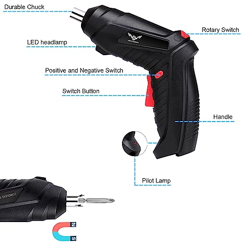 JENABOM 8 in 1 Electric Screwdriver, 3.6V Cordless Drill Screwdriver Rechargeable, 3.5N·m Max Torque Electric Screw Gun with 6 Accessory Kit, Micro USB, Front LED Light, Easy for Small Home Projects