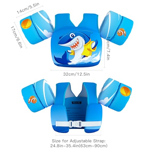 REALIKE Kids Swim Vest for Toddler Floaties Swimming Aids with Shoulder Harness Arm Wings for Children/Infant/Baby,Sea Beach/Pool/Lake, Suitable for 28-70lbs Boys/Girls