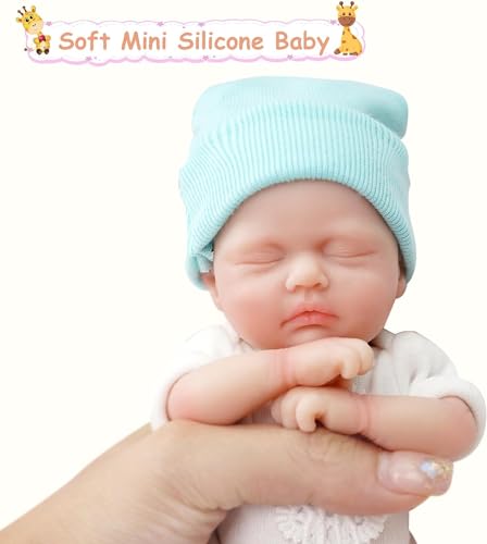 Mire & Mire 7 inch Full Body Silicone Baby Dolls That Look Real,Not Vinyl Dolls,Real Platinum Doll Bald,Soft Lifelike Newborn - Boy（C）