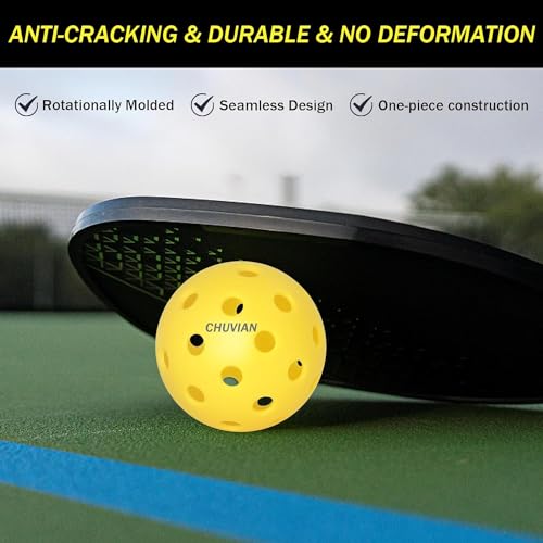 CHUVIAN Pickleball Balls, 6 Pack, 40 Holes, Yellow, Suitable for All Courts High Bounce, True Flight, Durable Yellow Pickle Balls, USA Pickleball Approved Tournament and Competition Play