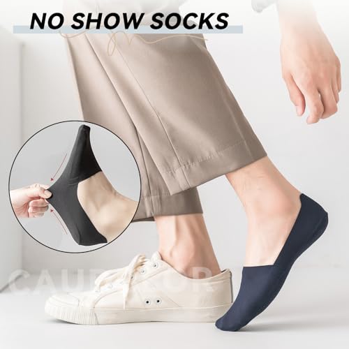 Caudblor Men Thin No Show Socks for Loafer, Invisible Low Cut Liners No See Non Slip Sock 6 Pairs