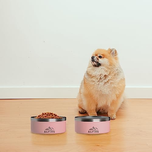 ALPINE Set of 2 Stainless Steel Dog Bowls, Non Slip, Metal Pet Bowl for Food and Water, Double Walled Insulated, Rustproof, Dishwasher Safe (32 oz, Black)
