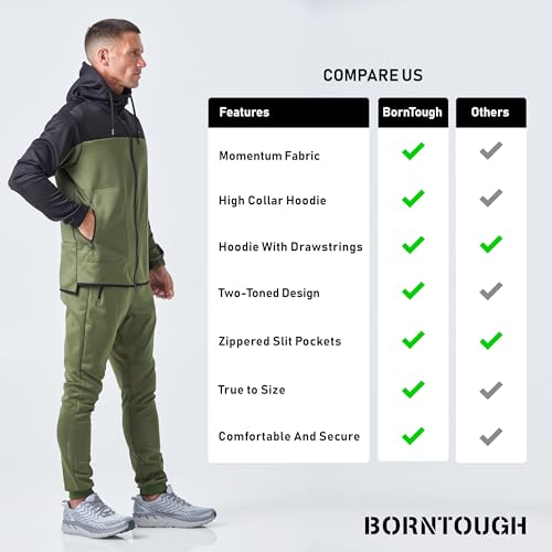 Born Tough Gym Workout Hoodie for Men, Athletic Track Jacket, Mens Gym Hoodie, Black Full Zip-Up Hoodie Running, Bodybuilding