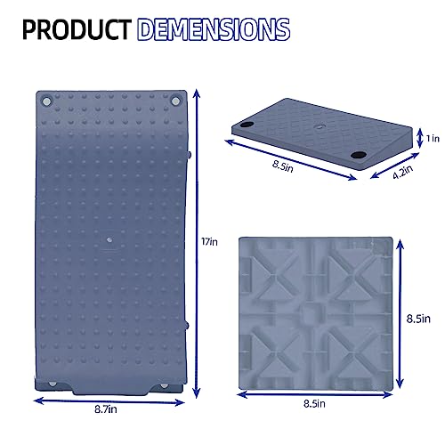 Homeon Wheels RV Leveling Blocks, One Top Tire Wheel Chock and 9 Pack Interlocking Leveling Blocks with Carrying Bag, Heavy Duty Camper Leveling Blocks and Chocks Anti-Slip Pads Design (Gray)