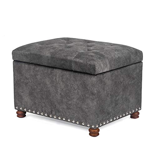 Joveco Storage Ottoman Foot Rest Stool, 24" Velvet Footstool Bench for Living Room Bedroom, Light Grey