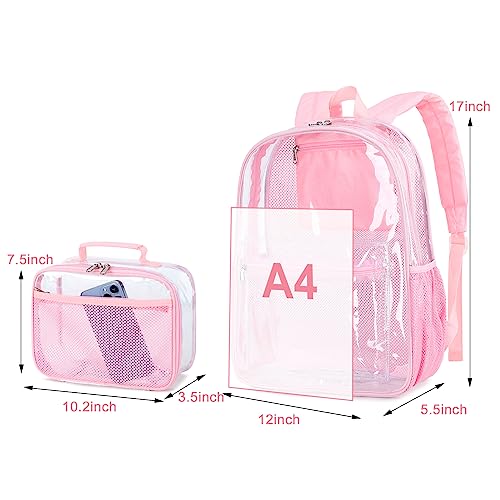 BTOOP Clear Backpack for School Kids Girls with Clear Lunch Box Large See Through Book Bags Heavy Duty Transparent Plastic Backpacks for Teens Women Work Stadium