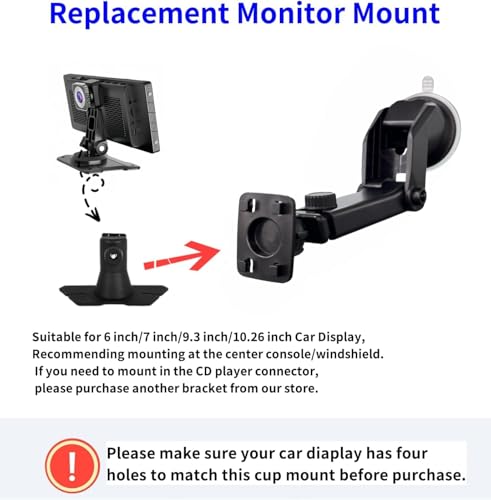 Epronic Flexible Dashboard Suction Cup Bracket Mount for Carplay Screen Monitor, Compatible with Most 7Inch 9Inch 9.3 Inch 10.26 Inch Portable Monitor Cell Phone Windshield Suction Cup Mount