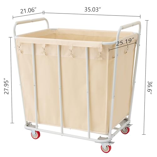 Hoctieon Large Rolling Laundry Hamper with Wheels, Laundry Sorter Cart for Clothes Storage, Durable Laundry Basket with Lockable Wheels, Heavy Duty Clothes Hamper for Laundry & Bedroom, Beige
