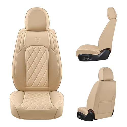 Coverado Front Seat Covers, 2 Pieces Universal Seat Covers for Cars, Luxury Faux Leather Waterproof Seat Covers, Car Seat Protector, Driver Seat Cover Auto Accessories Fit for Most Vehicles, Beige