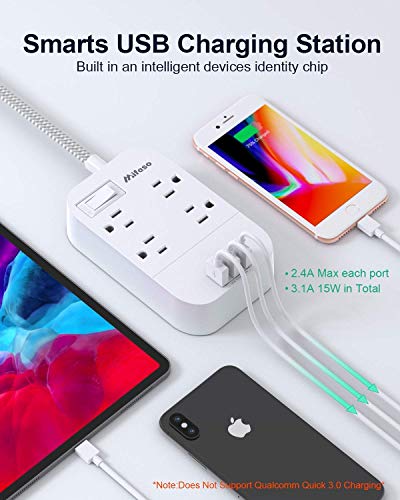 Dorm Room Essentials, Extension Cord 5FT, Power Strip with USB Ports, Flat Plug, Wall Mountable, Overload Protection, Home Office Supplies