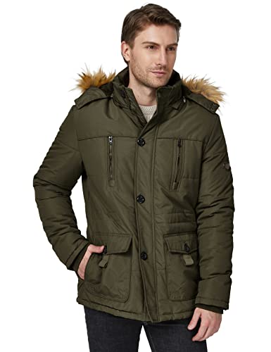 WenVen Men's Winter Coat Sherpa Lined Parka Jacket with Hood (Army Green, XL)