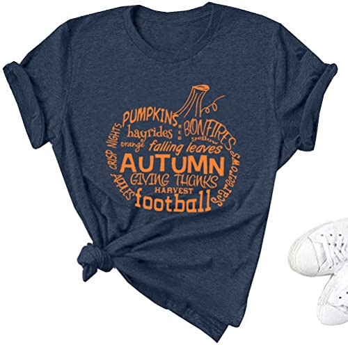 Fall T-Shirt Women Fall Graphic Tees Thanksgiving Pumpkin Print Tee Halloween Letter Print Top Family Autumn Outfit