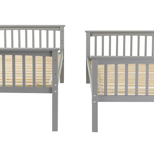 Walker Edison Resende Mission Style Solid Wood Twin over Twin Bunk Bed, Twin over Twin, Grey