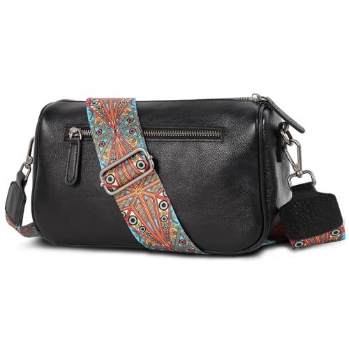 Dksongr Italian Genuine Leather Crossbody bags for Women Small Leather Purses Shoulder Crossbody Handbags with Wide Strap