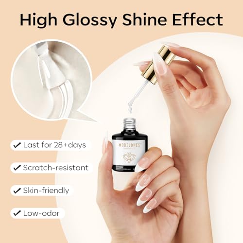 modelones Builder Nail Gel with Gel Top and Base Coat, 3Pcs Gel Nail Kit for Nail Thickening Apex Building Nail Extension Rhinestone Gel Nail Glue, LED Nail Lamp Cured