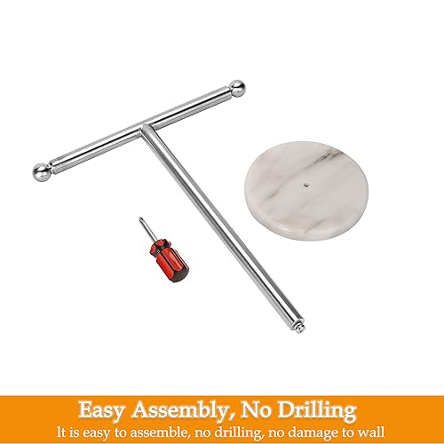 Kalitro Towel Rack with Heavy Marble Base, Free Standing Hand Towel Holder Stand for Bathroom Stainless Steel T-Shape Brushed Nickel