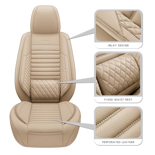 CHOCMONS Full Coverage Front Set Seat Covers with Waterproof Leather,Lumber Support and Airbag Compatible,Universal Fit for Most SUVs, Trucks,and Sedans in Automotive Seat Covers