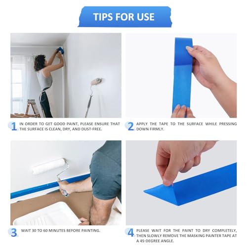 SEBETOW Blue Painters Tape 2 Inch Bulk - Blue Tape for Painting Automotive Walls Packing Removable NO Residue, Paint for Indoors & Outdoors, 2 Inches x 55 Yards x 5 Rolls