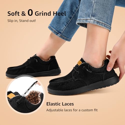 STQ Slip on Sneakers with Arch Support Women's Casual Boat Summer Orthopedic Shoes for Travel and Business Black US 6.5