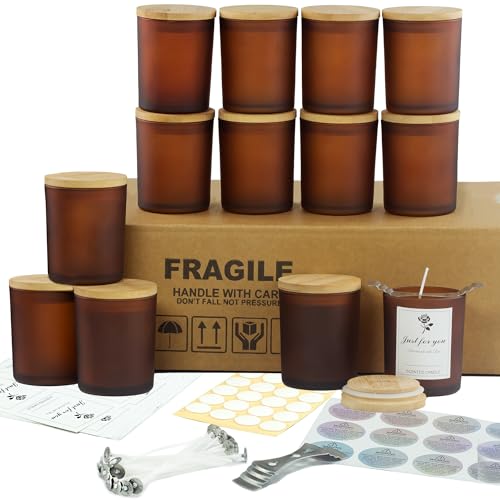 AMOTIE Candle Jars for Making Candles, 12 Pack 7 OZ Glass Candle Jars with Lids and Candle Making Kits - Bulk Empty Candle Jars for Making Candles - Spice, Powder Containers.…