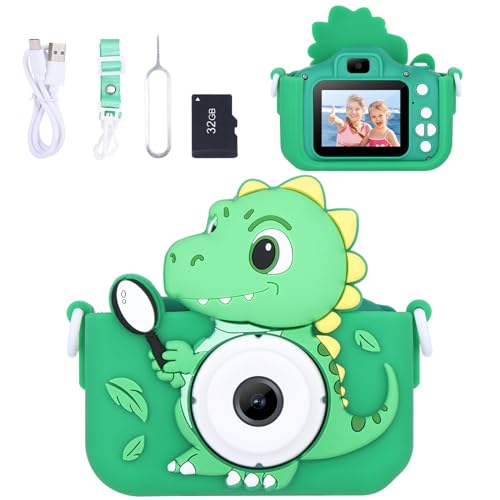 Envyvip Dinosaur Toys Camera for Kids Boys Age 3-8, Toddler Kids Digital Camera Christmas Birthday Gifts for 3 4 5 6 7 8 Years Old Boy, Cute Selfie Video Camera, HD 1080P, 32GB SD Card Included