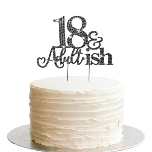 18 and Adultish Cake Topper Eighteen Birthday Decoration Cheers to 18 Cake Topper Sparkly Rhinestones Cake Topper for 18th Birthday Party Black