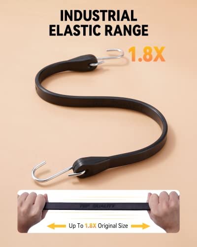 10'' Rubber Bungee Cords Heavy Duty Outdoor with 18" Max Stretch & Over 176 lbs Load, 100% EPDM Black Bungee Straps with Crimped S Hooks for Cargo, Tarps, Truck, Motorcycle, Weatherproof (10 Pack)