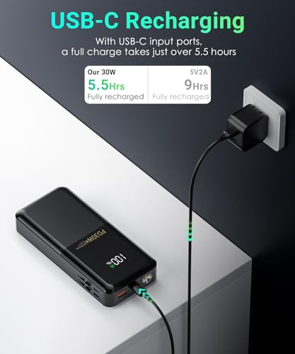 Power-Bank-Portable-Phone-Charger - 40000mAh Power Bank PD30W Fast Charger Built-in 2 Detachable Output Cables, Flashlight and LED Display for iPhone and Android Phones and Most Electronic Devices