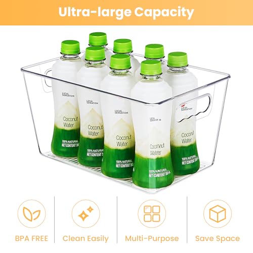 YIHONG Clear Plastic Storage Bins, 4 Pack Small Pantry Organizer Bins with Handle for Kitchen, Freezer,Cabinet,Closet Organization and Storage