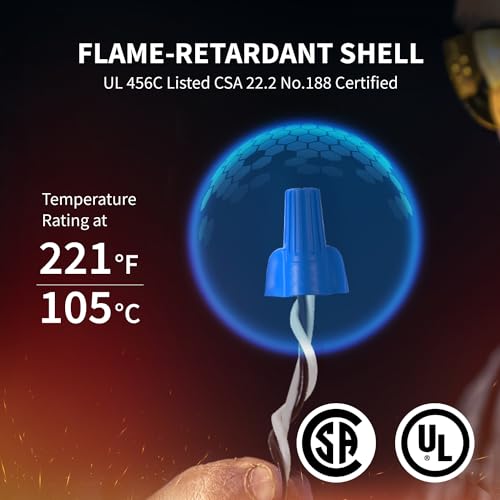 ZONE INDUSTRY CORP. 100 PCS, Electrical Insulating Winged Wire Connectors, Metal Spring Terminal Nuts, Winged Caps for Quick Connection, AWG14-6, Blue