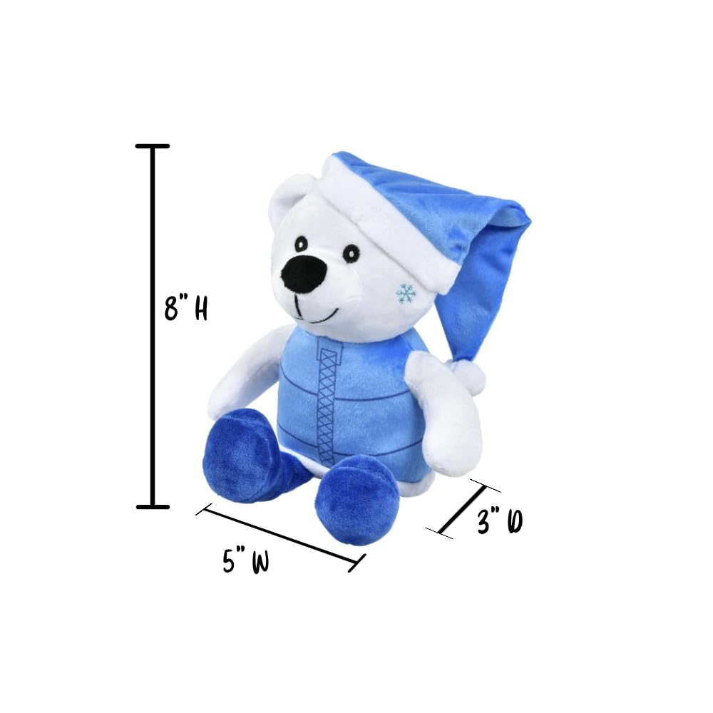 The System Sellers Winter, Christmas, Snowman, Snowball Fidget Sensory Toys for Kids, Party Favors, or Stocking Stuffers (8" Plush Polar Bear in Blue Jacket)