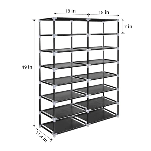 ERONE Shoe Rack Storage Organize, 28 Pairs Portable Double Row with Nonwoven Fabric Cover Shoe Shelf Cabinet for Closet