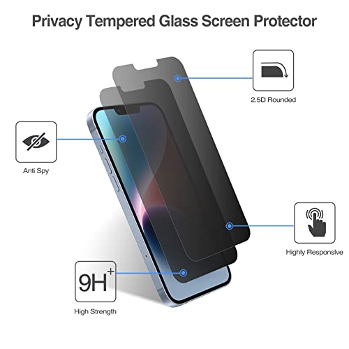 ProCase 2 Pack Screen Protector for iPhone 14 / iPhone 13 / iPhone 13 Pro 6.1 Inch, Tempered Glass Screen Film Guard for iPhone 14 2022 / iPhone 13/13 Pro 2021, Privacy