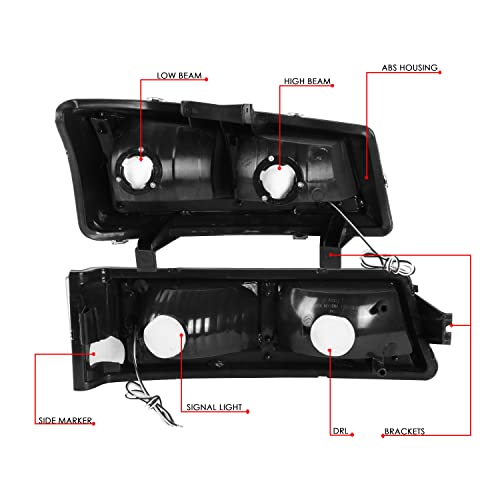 DNA MOTORING HL-LB4-CSIL03-BK-AM Pair of LED F-LED Light Bar Headlights Compatible with 03-06 Avalanche 1500 2500 / Silverado 1500 2500 3500 1500 HD 2500 HD, Fit Models without Factory Cladding ONLY