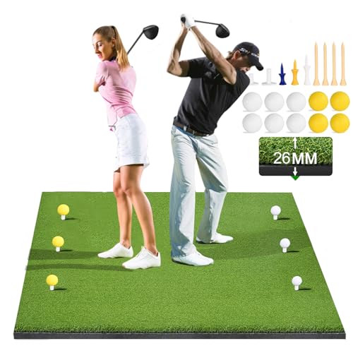 NBMICSO Golf Hitting Mat,5x4ft Premium Artificial Golf Turf Mat for Outdoor & Indoor Practice with 10 Golf Balls, 9 Golf Tees - Gifts for Men/Golf Lovers/Beginner