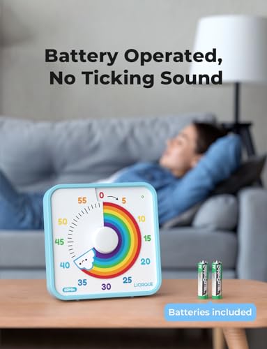 LIORQUE 60 Minute Visual Timer for Kids and Adults, Non-Ticking 7.5 Inch Large Visual Countdown Timers for Classroom Desk Countdown Clock with Magnetic Backing, Kids Pomodoro Timer Clock