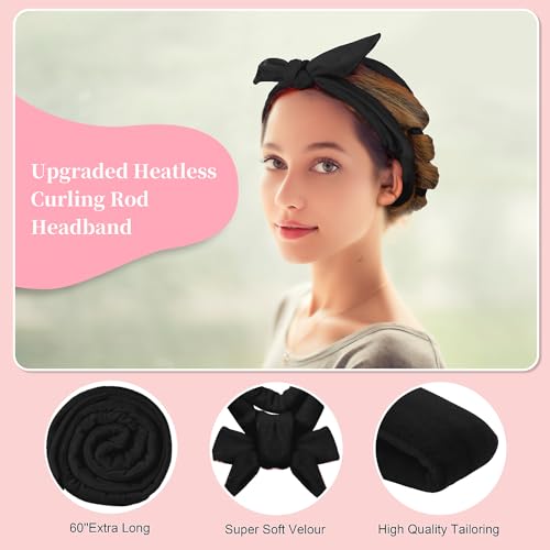 Flylipu Heatless Curling Rod Headband, Upgraded 60" Extra Long Soft Hair Curlers to Sleep In, No Heat Curls for Girls Long Hair Medium Hair (Black)