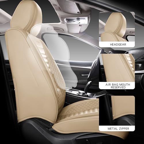 CHOCMONS Full Coverage Front Set Seat Covers with Waterproof Leather,Lumber Support and Airbag Compatible,Universal Fit for Most SUVs, Trucks,and Sedans in Automotive Seat Covers