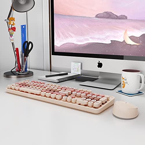 Colorful Wireless Keyboard and Mouse Combo - 104 Key Wireless Keyboard with Number Pad for Windows PC, Notebook, Laptop (Chocolate)