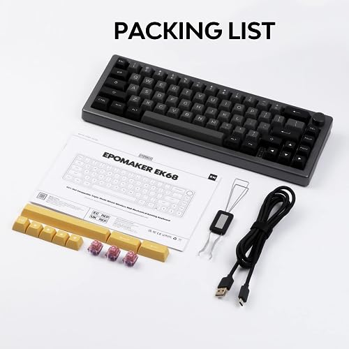 EPOMAKER EK68 65% Wireless Gaming Keyboard, Hot Swappable Gasket Mechanical Keyboard with Metal Knob, Bluetooth 5.0/2.4Ghz Wireless/USB-C Wired Custom Keyboard (Black Gold, Budgerigar Switch)