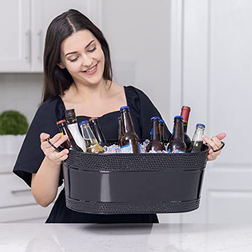 BREKX Colt Copper Finish Galvanized Bucket for Parties, Oval 16-Bottle Hammered Beverage Chiller with Handles, Farmhouse Bucket for Galvanized Decor or Storage, 15QT (4 Gallon)